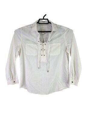 Womens Chicos White Lace Up Front Blouse Long Sleeve Modal Blend Stretch Size 1